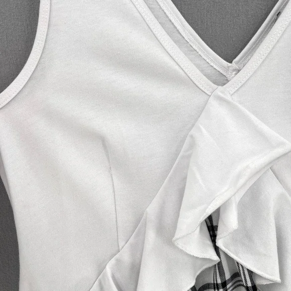 OPENING CEREMONY Dress Womens Small White Black Sleeve Plaid Ruffle Skater NWT - Picture 10 of 16